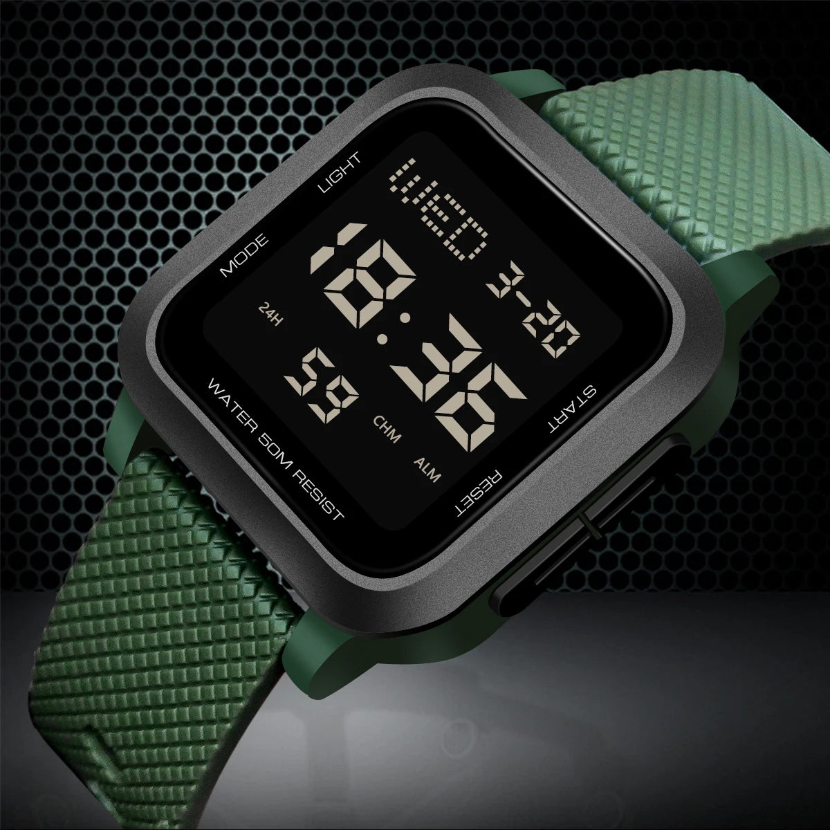 Men's sports watch, electronic waterproof LED digital watch, student alarm clock, countdown square electronic watch