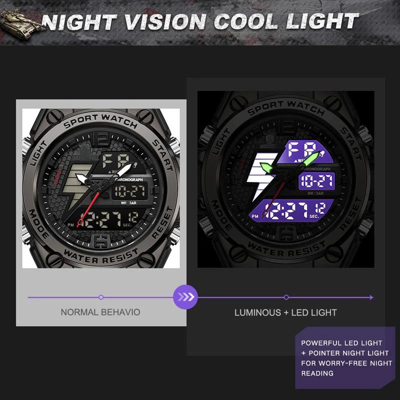 Men's Watches Sports Outdoor Waterproof Wrist Watch Tactical Date Multi Function Large Face LED Alarm Stopwatch for Men