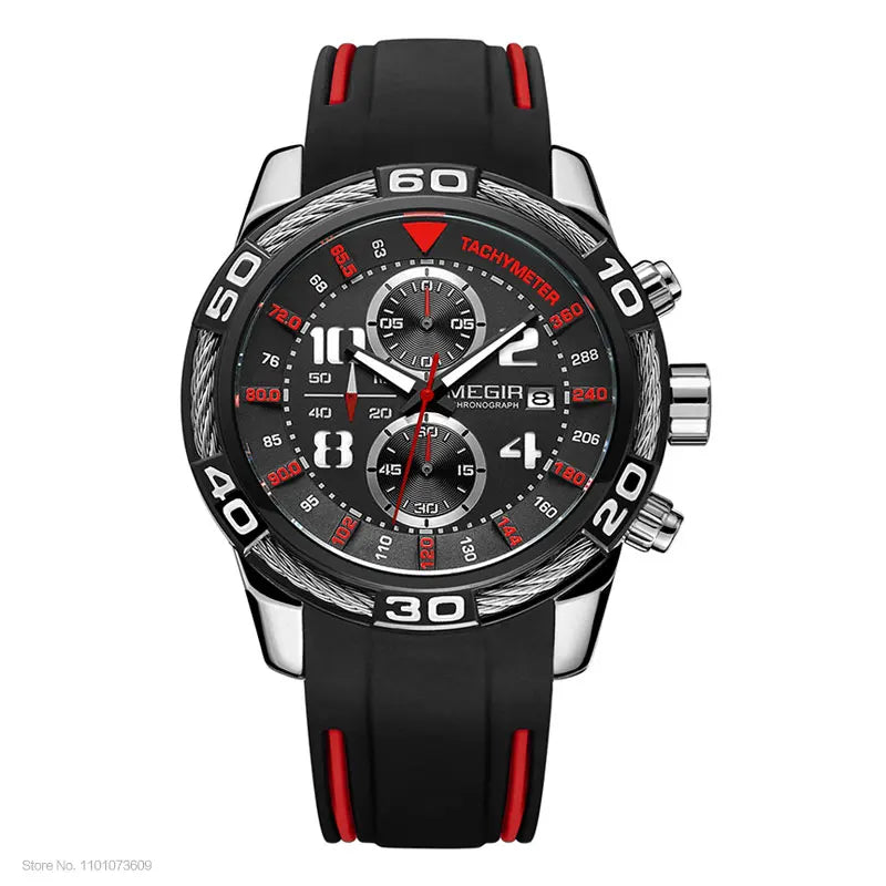 Megir Sports Watch Men Top Brand Luxury Chronograph Quartz Wrist Watches Silicone Bracelet Military Relogio Masculino Clock 2045