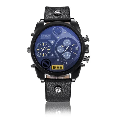 Wristwatch Leather Strap Male Clock Watch Man Luxury Brand Cagarny Men's Quartz Watches Waterproof Date Dual Times Relogio gifts