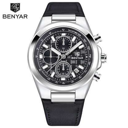 BENYAR Brand Men's 5206M Watches Top Luxury Watch for Men Chronograph Quartz Wristwatch Clock Waterproof Leather Reloj Hombr