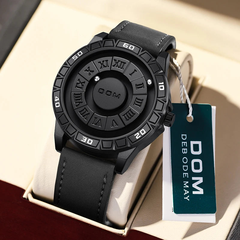 DOM 1726 Classics New Design Magnetic Ball Concept Men Fashion Cool Trend Minimalist Waterproof Leather Quartz Watches