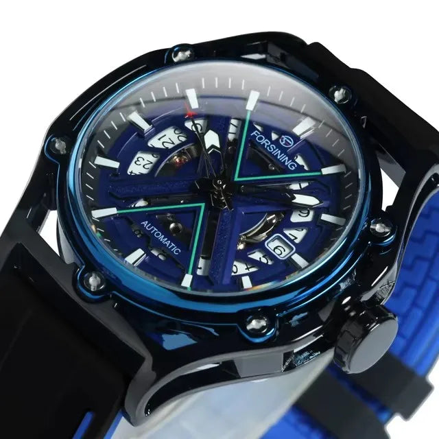 Forsining 8282 New Sports Gold Automatic Mens Watch Fashion Calendar Window Luminous Hands Rubber Luxury Mechanical Watches