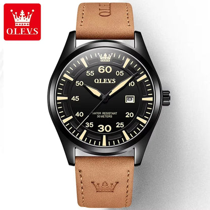 OLEVS 9962 Top Quartz Watch Men Genuine Leather Strap Waterproof Luminous Calendar Men's Watches Casual Sports Man Wristwatch