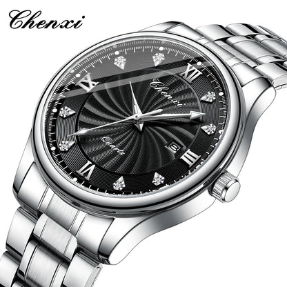 CHENXI 012 Diamond Watch for Men Stainless Steel Strap Man Sport Quartz Watches Fashion Silver White Bracelet Mens Wristwatches