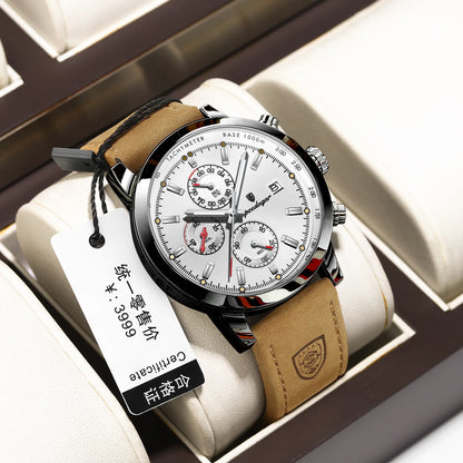 POEDAGAR 932 NewLuxury Wristwatch for Man Waterproof Luminous Chronograph Men Sports Leather Quartz Watches  Reloj