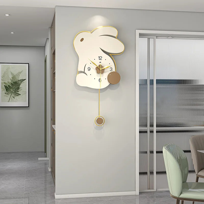 86x45CM New Design Minimalist Rabbit Wall Clock with Pendulum Modern Nordic Wall Clock for Living Room Office
