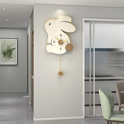 86x45CM New Design Minimalist Rabbit Wall Clock with Pendulum Modern Nordic Wall Clock for Living Room Office