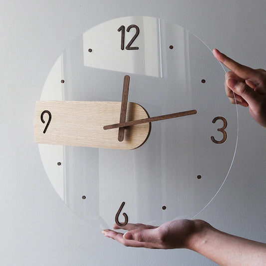 Quartz clock creative Nordic clock simple solid wood acrylic glass clock wall clock living room home wall clock decorative clock
