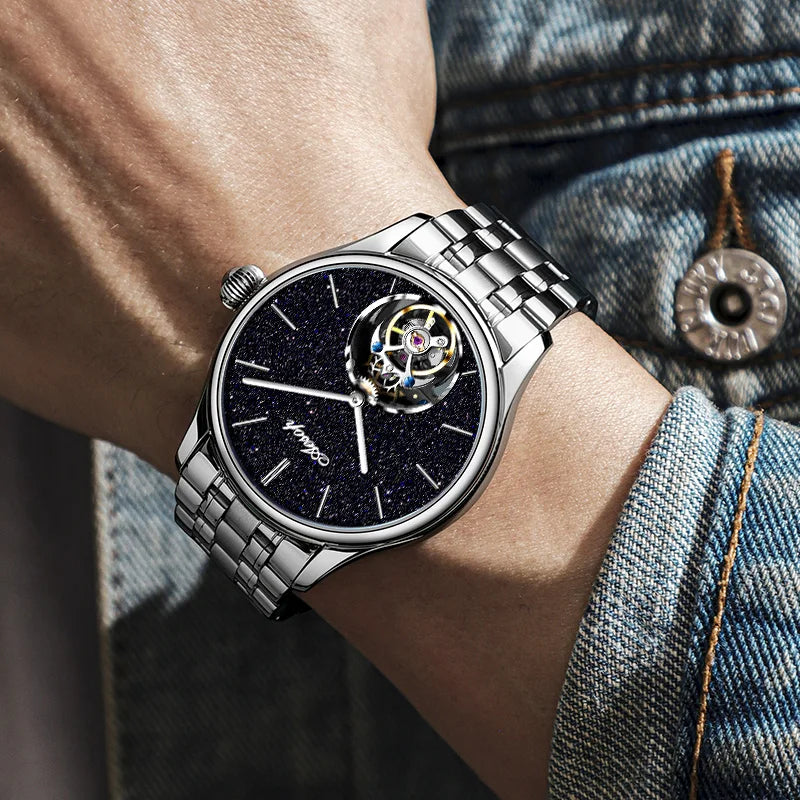 AESOP Starry Sky Tourbillon Watch for Men Fashion Stainless Steel Waterproof Men's Mechanical Watches with Steel Strip