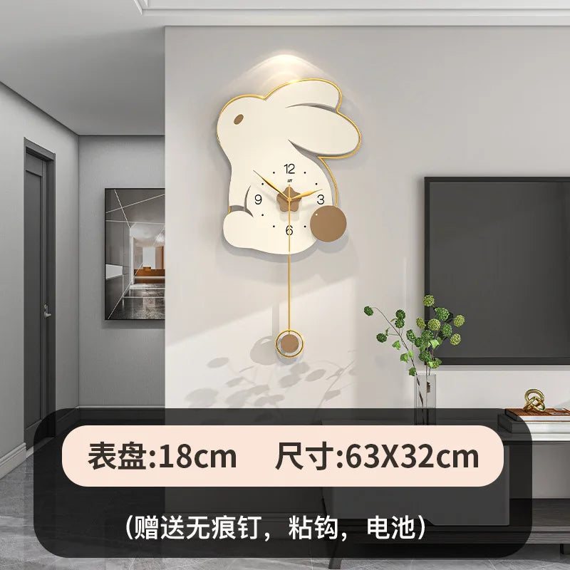 86x45CM New Design Minimalist Rabbit Wall Clock with Pendulum Modern Nordic Wall Clock for Living Room Office