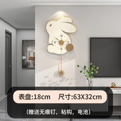 86x45CM New Design Minimalist Rabbit Wall Clock with Pendulum Modern Nordic Wall Clock for Living Room Office