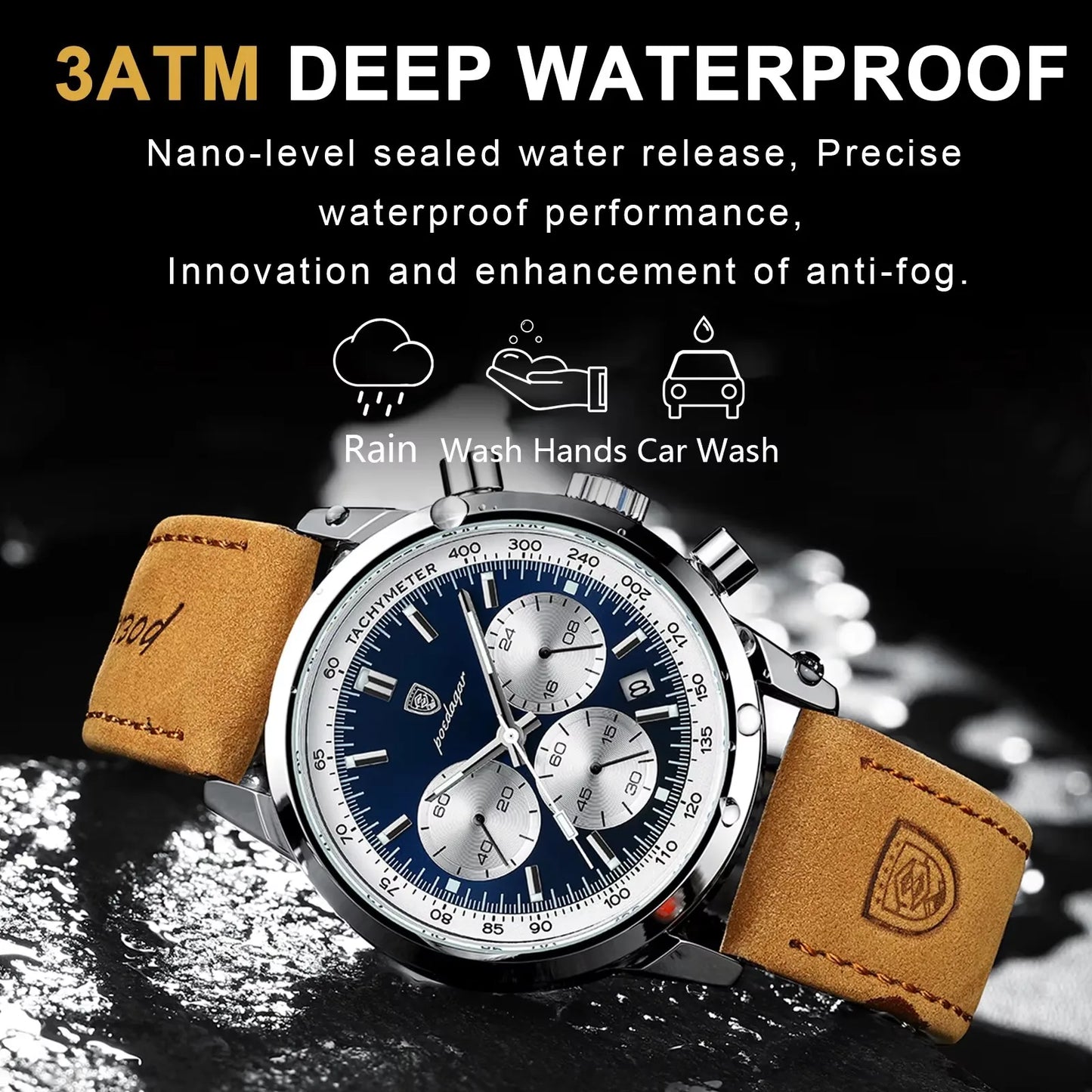 POEDAGAR 921 New Luxury Man Watch High Quality Waterproof Chronograph Luminous Men's Leather Quartz Watches Casual Clock