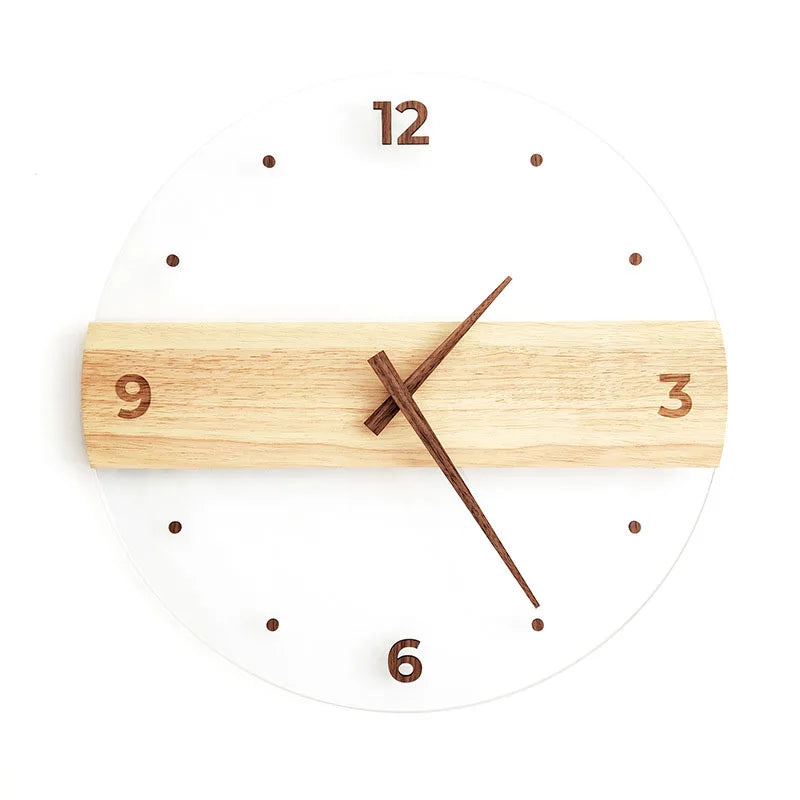 Quartz clock creative Nordic clock simple solid wood acrylic glass clock wall clock living room home wall clock decorative clock