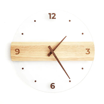 Quartz clock creative Nordic clock simple solid wood acrylic glass clock wall clock living room home wall clock decorative clock