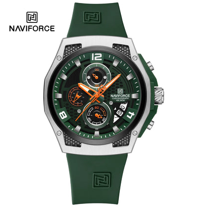 NAVIFORCE Men Sport Watch Fashion Chronograph Silicone Strap Waterproof Calendar Mens Luxury Black Gold Quartz Watches 8051
