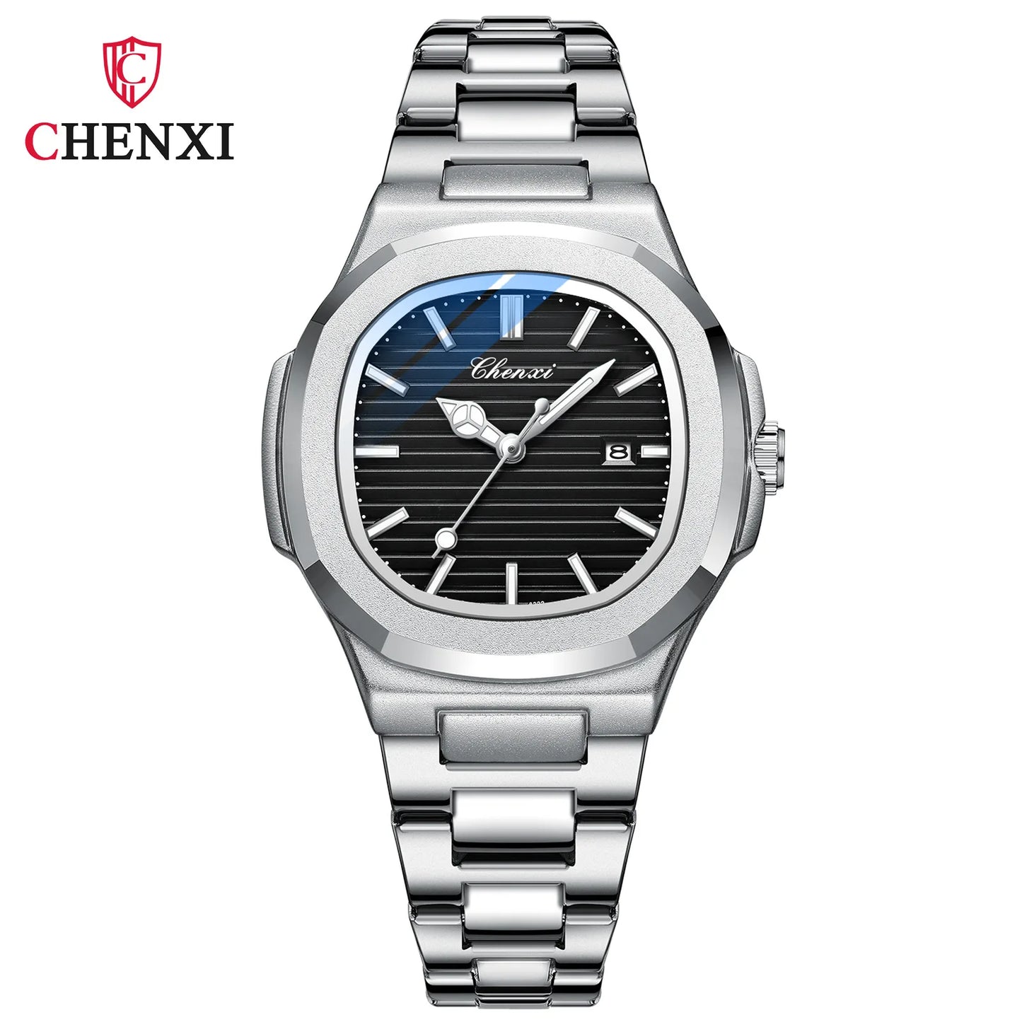 8222 Chenxi Watch Stainless Steel Band Date Mens Clock Business Male Quartz Waterproof Luxuries Man Square Wrist Watches for Men