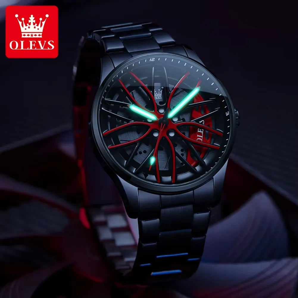OLEVS Wheel Men's Luxury Watch Waterproof Rotary Sport Car Rim Man Wrist Watch High Quality Best Selling Quartz Men's Watches