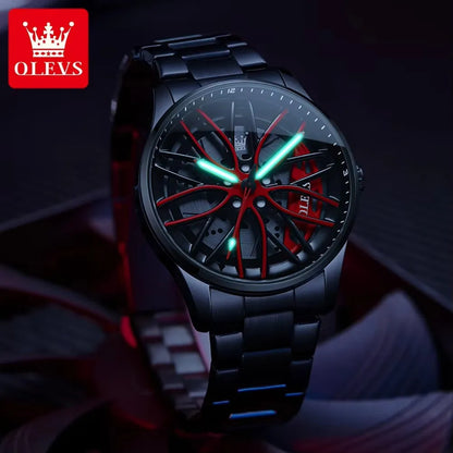 OLEVS Wheel Men's Luxury Watch Waterproof Rotary Sport Car Rim Man Wrist Watch High Quality Best Selling Quartz Men's Watches