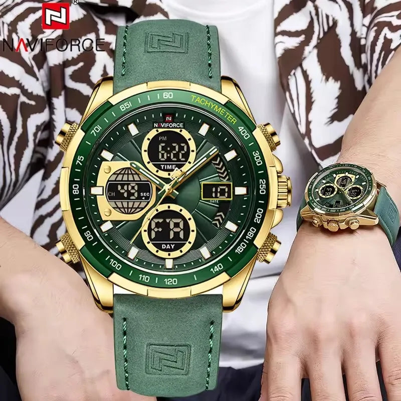 NAVIFORCE 9197 Quartz Watches Mens Luxury Sport Chronograph Waterproof Quartz Big Dial Clock Digital Wristwatches Men Watch