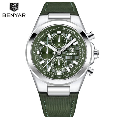 BENYAR Brand Men's 5206M Watches Top Luxury Watch for Men Chronograph Quartz Wristwatch Clock Waterproof Leather Reloj Hombr