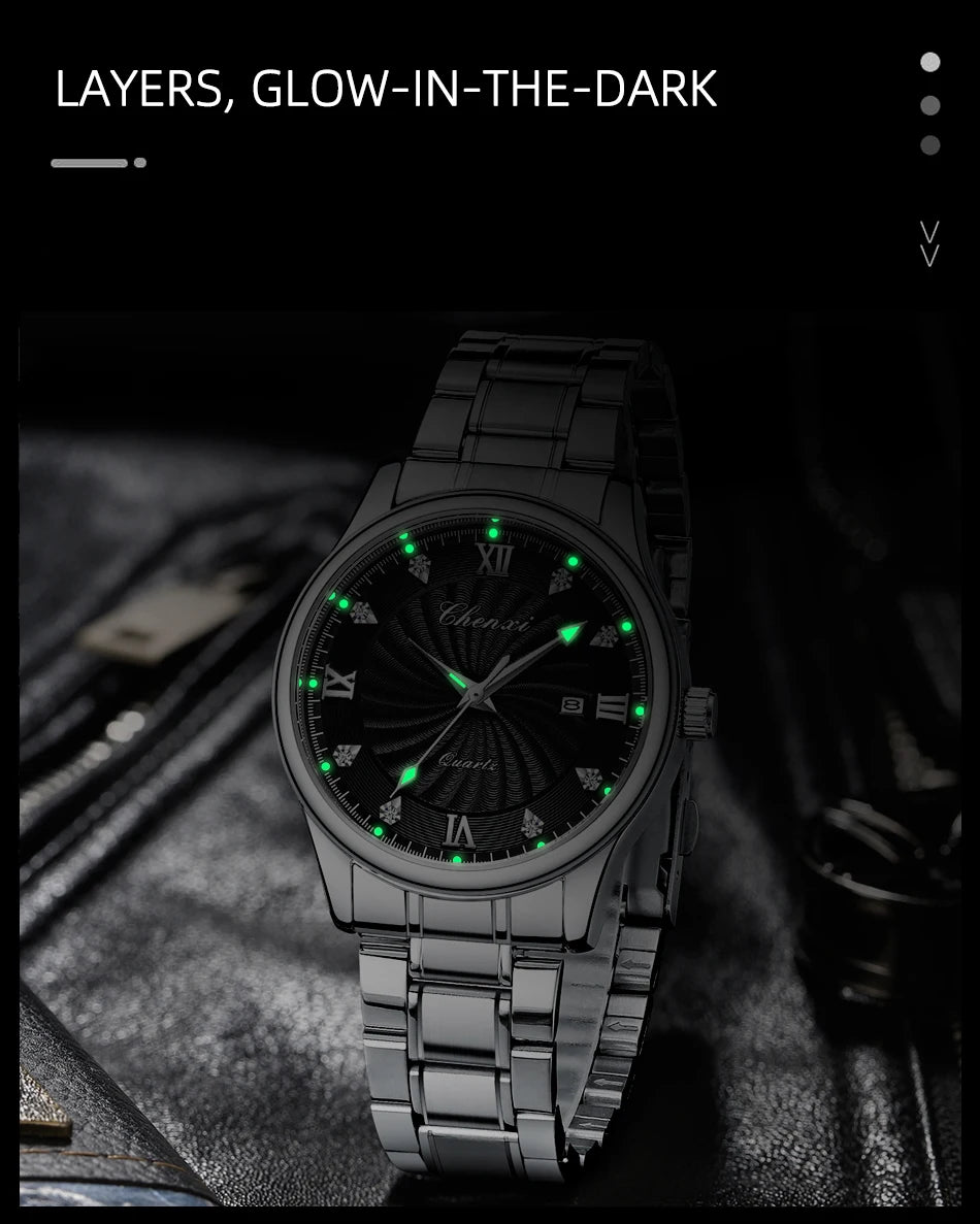 CHENXI 012 Diamond Watch for Men Stainless Steel Strap Man Sport Quartz Watches Fashion Silver White Bracelet Mens Wristwatches