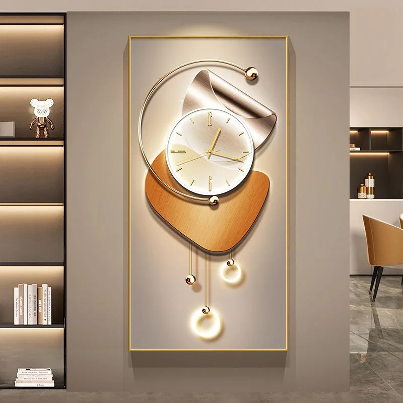 90X180 New Large Aluminum Alloy Crystal Wall Decor Clock Gallery Hanging Living Room Home Art Light Luxury Painting Dropshipping