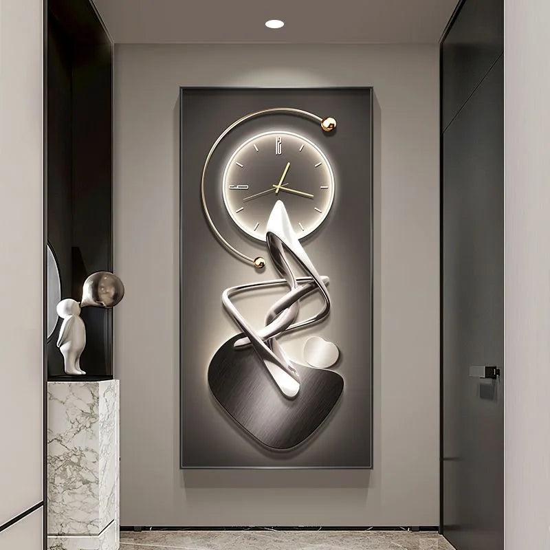 90X180 New Large Aluminum Alloy Crystal Wall Decor Clock Gallery Hanging Living Room Home Art Light Luxury Painting Dropshipping