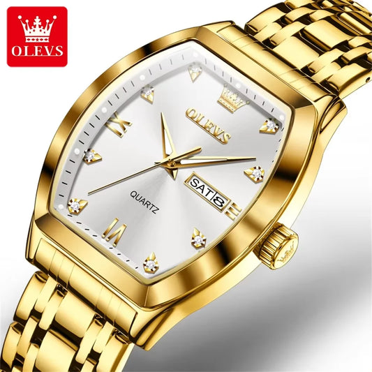 OLEVS 5528 Tonneau-shaped Men Watch Waterproof Watches for Men Stainless Steel Gloded Business Quartz Men Wristwatches Luminous