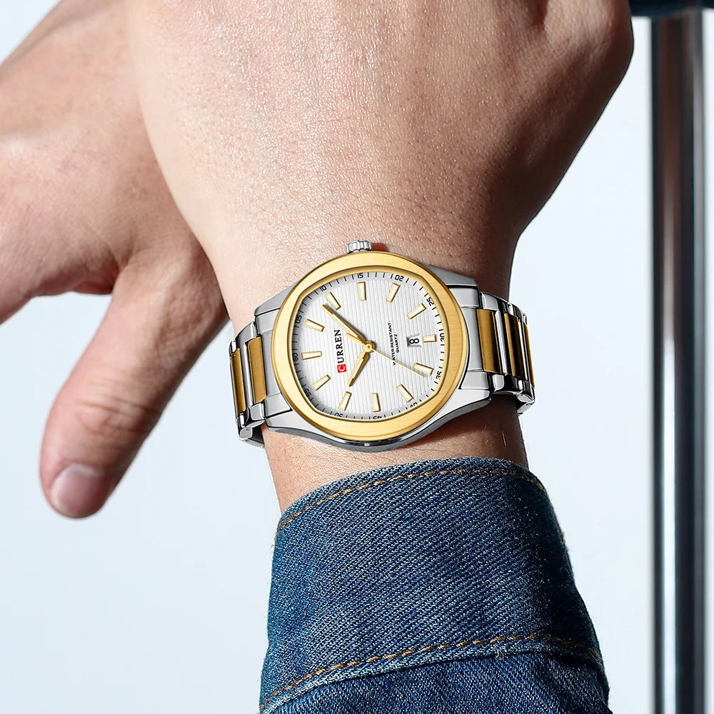 CURREN 8474 New Simple Luxury Quartz Watches Men Stainless Steel Band Wristwatch Luminous Hands Auto Date Life Waterproof Clock