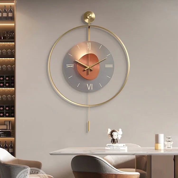 60X92CM With LED Night Light Pendulum Mass Modern Clock Metal Living Dining Bedroom Hotel Simple Fashion Creative Wall Watch DDP