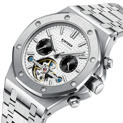 Custom Logo  J121 Business Stainless Steel Strap Watches Male Fashion Tourbillon Hollow Out Automatic Mechanical