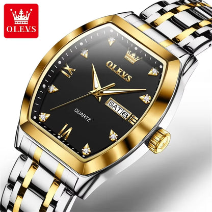 OLEVS 5528 Tonneau-shaped Men Watch Waterproof Watches for Men Stainless Steel Gloded Business Quartz Men Wristwatches Luminous