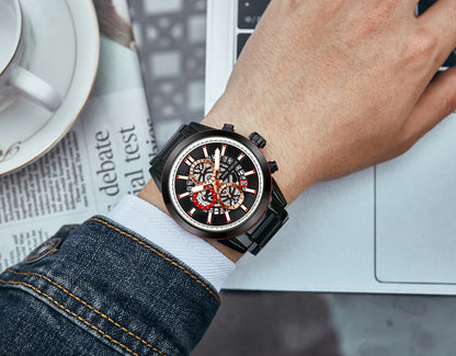 Montre Homme MINI FOCUS MF0285G Luxury Quartz Watch Sports Waterproof Calendar Silver Stainless Steel Band Men Wrist Watches