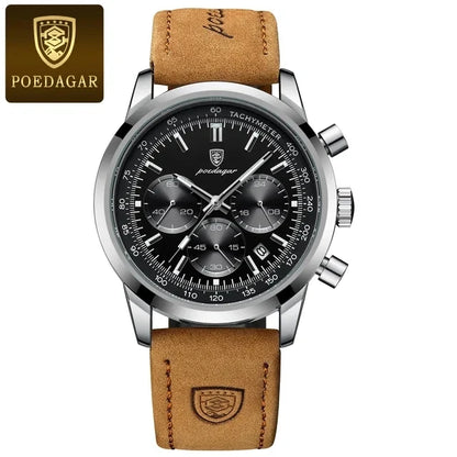 POEDAGAR 921 New Luxury Man Watch High Quality Waterproof Chronograph Luminous Men's Leather Quartz Watches Casual Clock