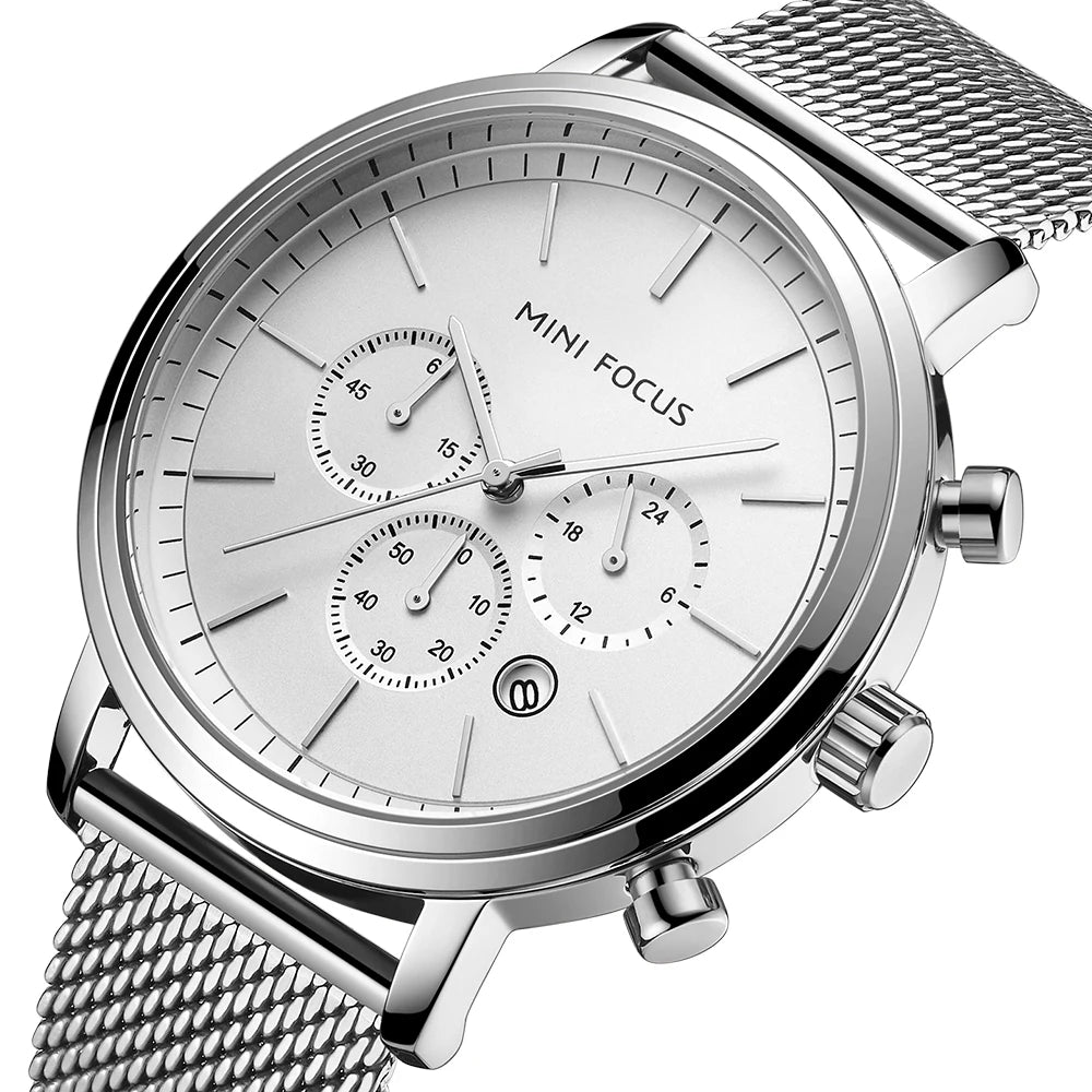 Reloj Hombre Mini Focus MF0297G Stylish Quartz Watches Luxury Personalized Silver Mesh Stainless Steel Band Men Wrist Watch