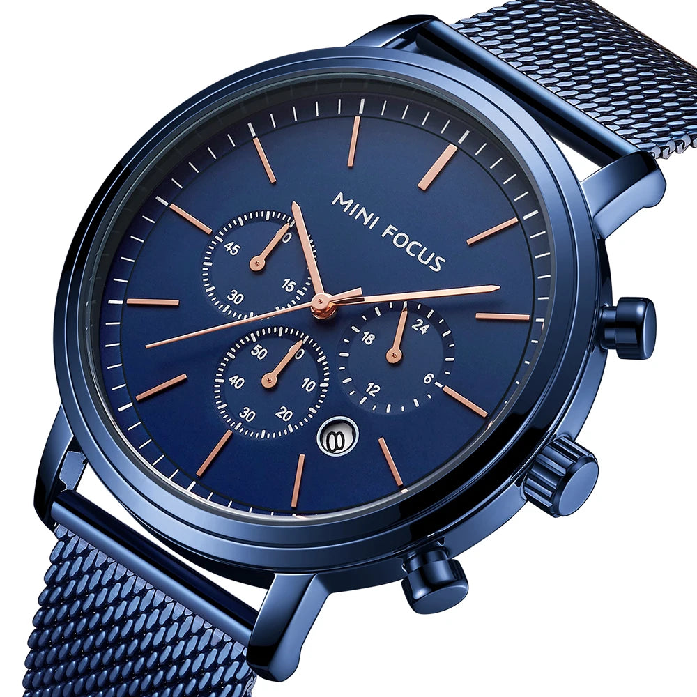 Reloj Hombre Mini Focus MF0297G Stylish Quartz Watches Luxury Personalized Silver Mesh Stainless Steel Band Men Wrist Watch