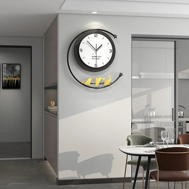 New Design Gold Fish Wall Clock 1 Piece Minimalist Wood Wall Clock Home Decor Luxury for Living Room Office