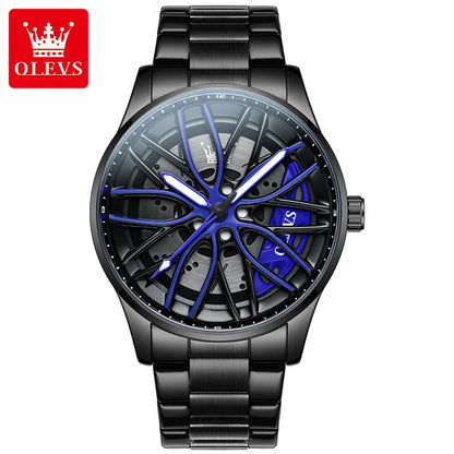 OLEVS Wheel Men's Luxury Watch Waterproof Rotary Sport Car Rim Man Wrist Watch High Quality Best Selling Quartz Men's Watches