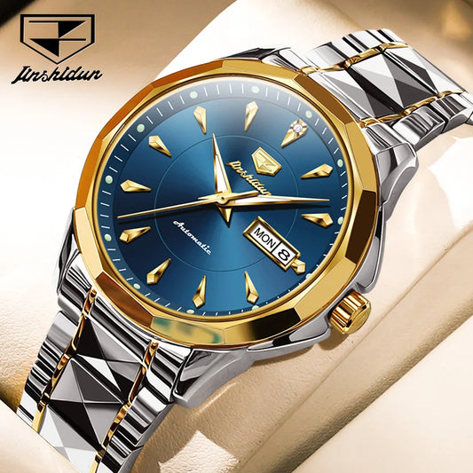 JSDUN 8936  Custom OEM logo Casual Waterproof  Stainless Steel Calendar Sport Automatic Mechanical Watches Men Wrist