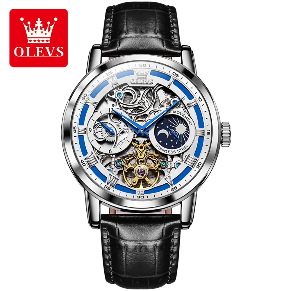 OLEVS 6670 Luxury Brand Men Style Fashion Skeleton Mechanical Men's Watch Genuine Leather Belt Automatic Oem Automatic Watches