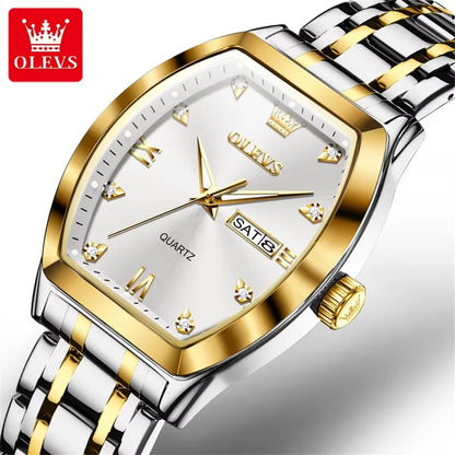 OLEVS 5528 Tonneau-shaped Men Watch Waterproof Watches for Men Stainless Steel Gloded Business Quartz Men Wristwatches Luminous