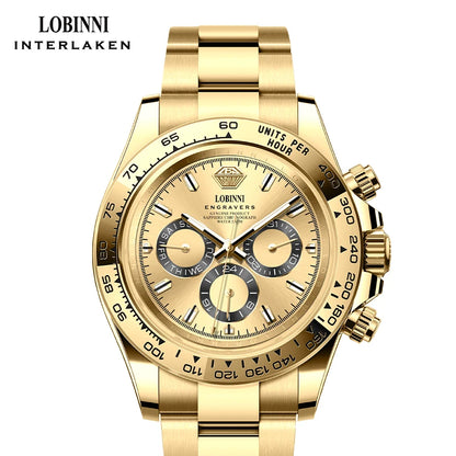 LOBINNI Luxury Brand Stainless Steel Fully Automatic Mechanical Watch Gold Color Men Watches