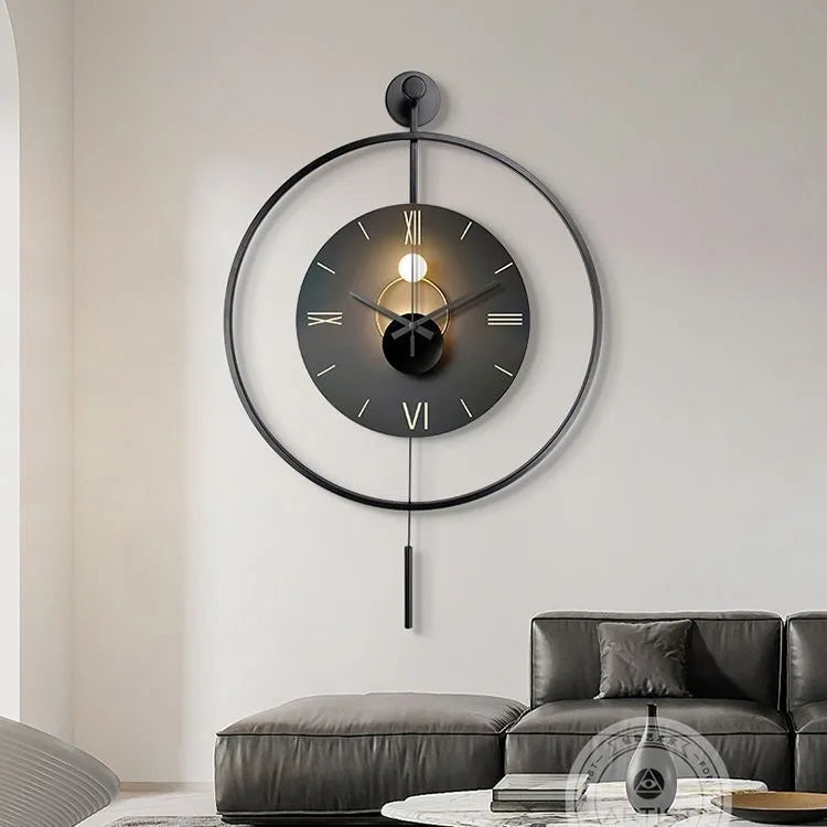 60X92CM With LED Night Light Pendulum Mass Modern Clock Metal Living Dining Bedroom Hotel Simple Fashion Creative Wall Watch DDP