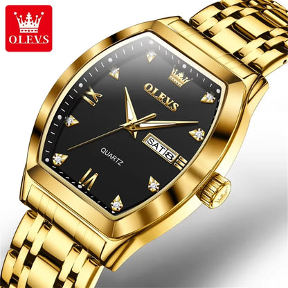 OLEVS 5528 Tonneau-shaped Men Watch Waterproof Watches for Men Stainless Steel Gloded Business Quartz Men Wristwatches Luminous