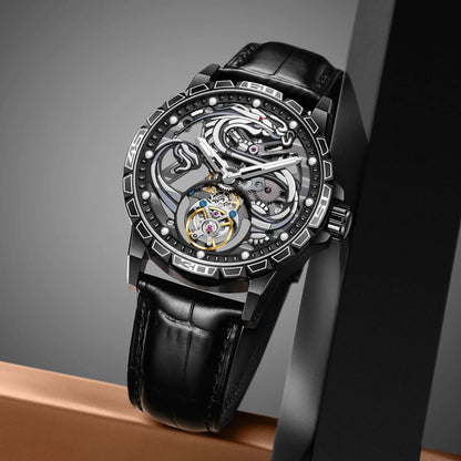 China Zodiac Dragon Flying Tourbillon Movement Manual-winding Watch Waterproof Men's Tourbillon Skeleton Mechanical Watches