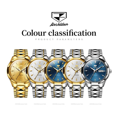 JSDUN 8936  Custom OEM logo Casual Waterproof  Stainless Steel Calendar Sport Automatic Mechanical Watches Men Wrist
