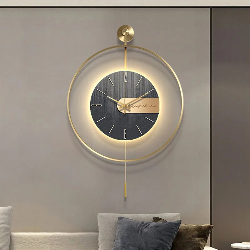 60X92CM With LED Night Light Pendulum Mass Modern Clock Metal Living Dining Bedroom Hotel Simple Fashion Creative Wall Watch DDP