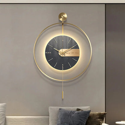 60X92CM With LED Night Light Pendulum Mass Modern Clock Metal Living Dining Bedroom Hotel Simple Fashion Creative Wall Watch DDP