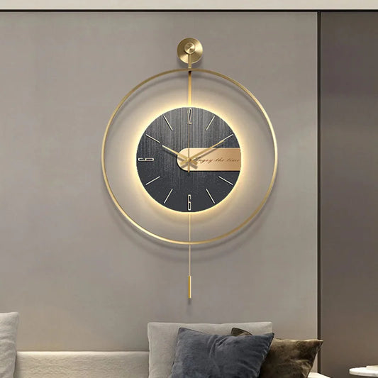 60X92CM With LED Night Light Pendulum Mass Modern Clock Metal Living Dining Bedroom Hotel Simple Fashion Creative Wall Watch DDP